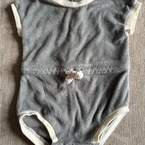 Quincy Mae Gray/Blue and White Baby Velour Onesie